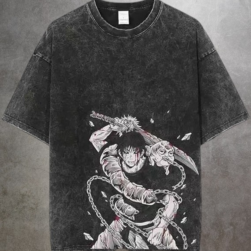 Black Short Sleeve Tee with Artistic Graphic Design